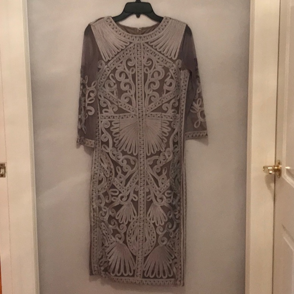 Gray Embellished Midi Sheath Dress